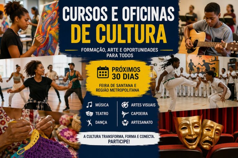 Agenda cultural reúne cursos e oficinas para diversos públicos na Região Metropolitana de Feira de Santana